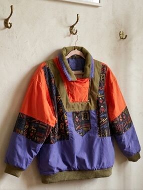 Vintage Colorblock Pullover jacket in Purple, Orange & Olive-Special note